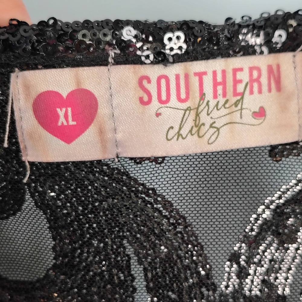 Southern Fried Chics XL Black Sequin Mesh Duster Cardigan Victorian gothic - Picture 6 of 14